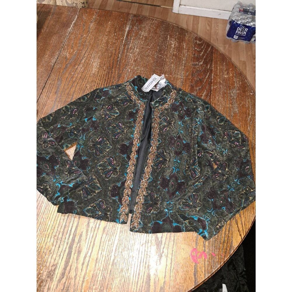 New Size 4 Chicos Size 0 Hypnotize Mena Jacket Glass Hand Beaded Cropped Jacket